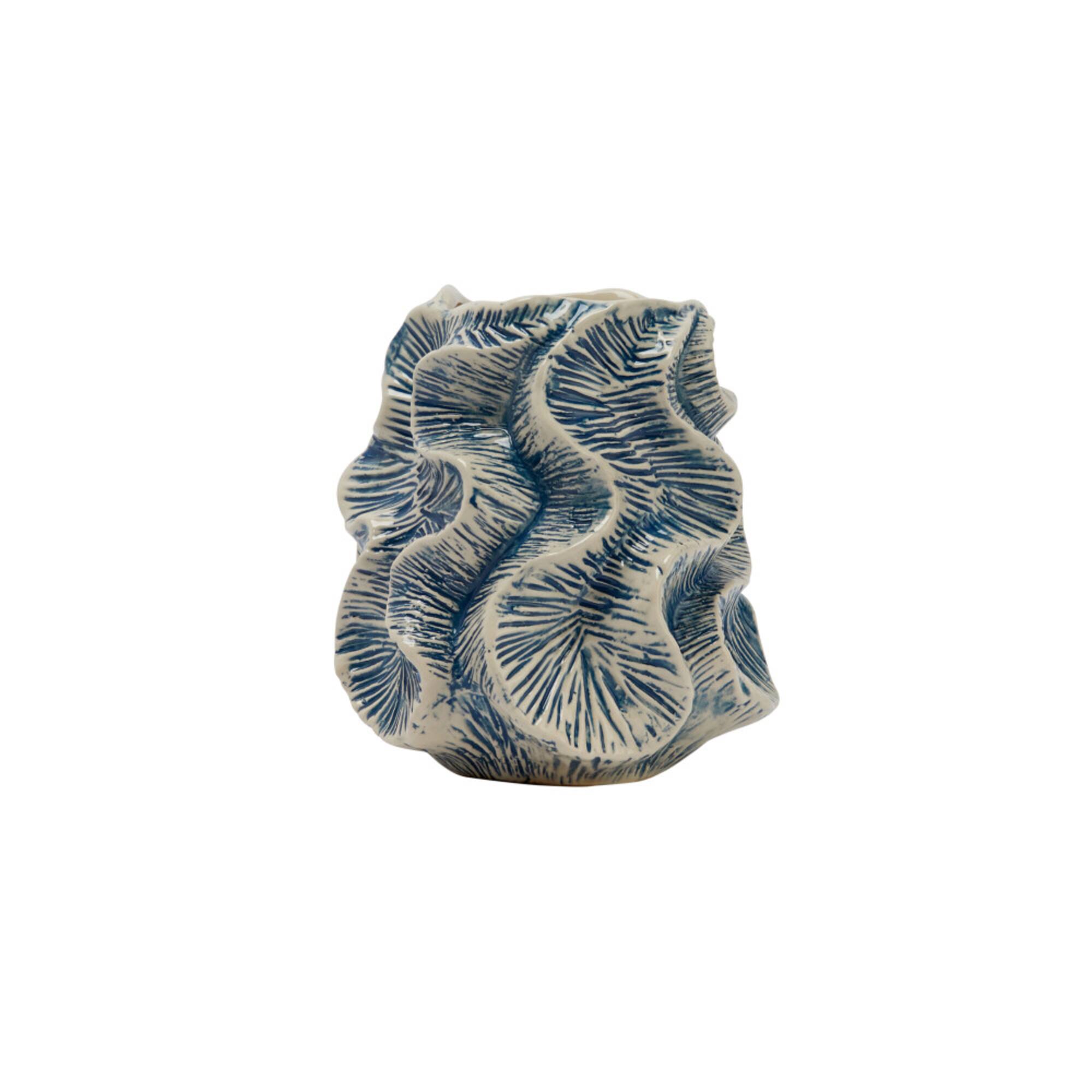 Hello Honey® Bloomingville 7.5" Blue & Ivory Organically Shaped Stoneware Vase
